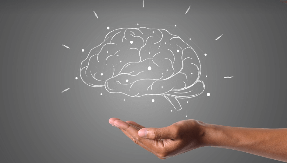 손으로 다른의 뇌를 받치고 있는 형상