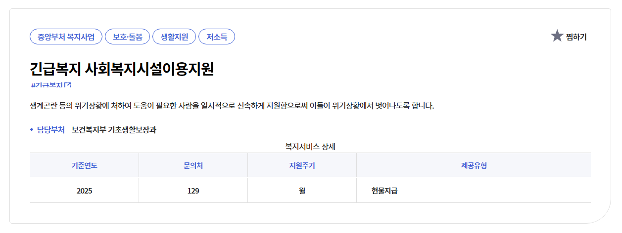 긴급복지 사회복지시설이용지원