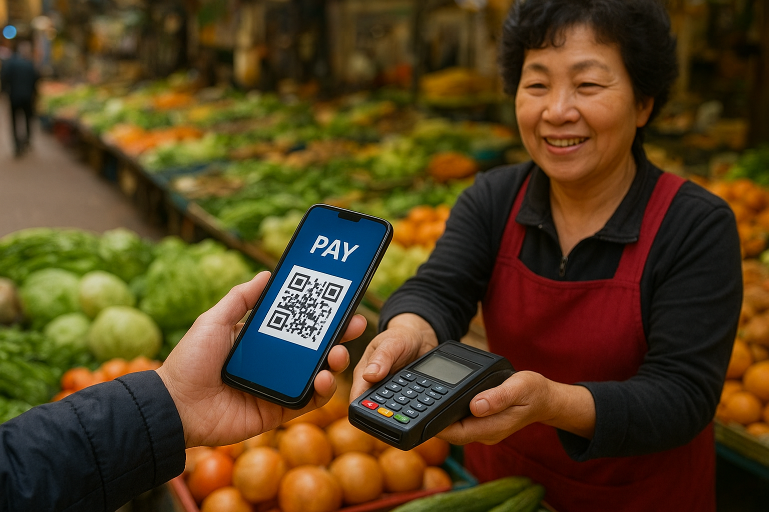 전통시장에서 결제하는 모습