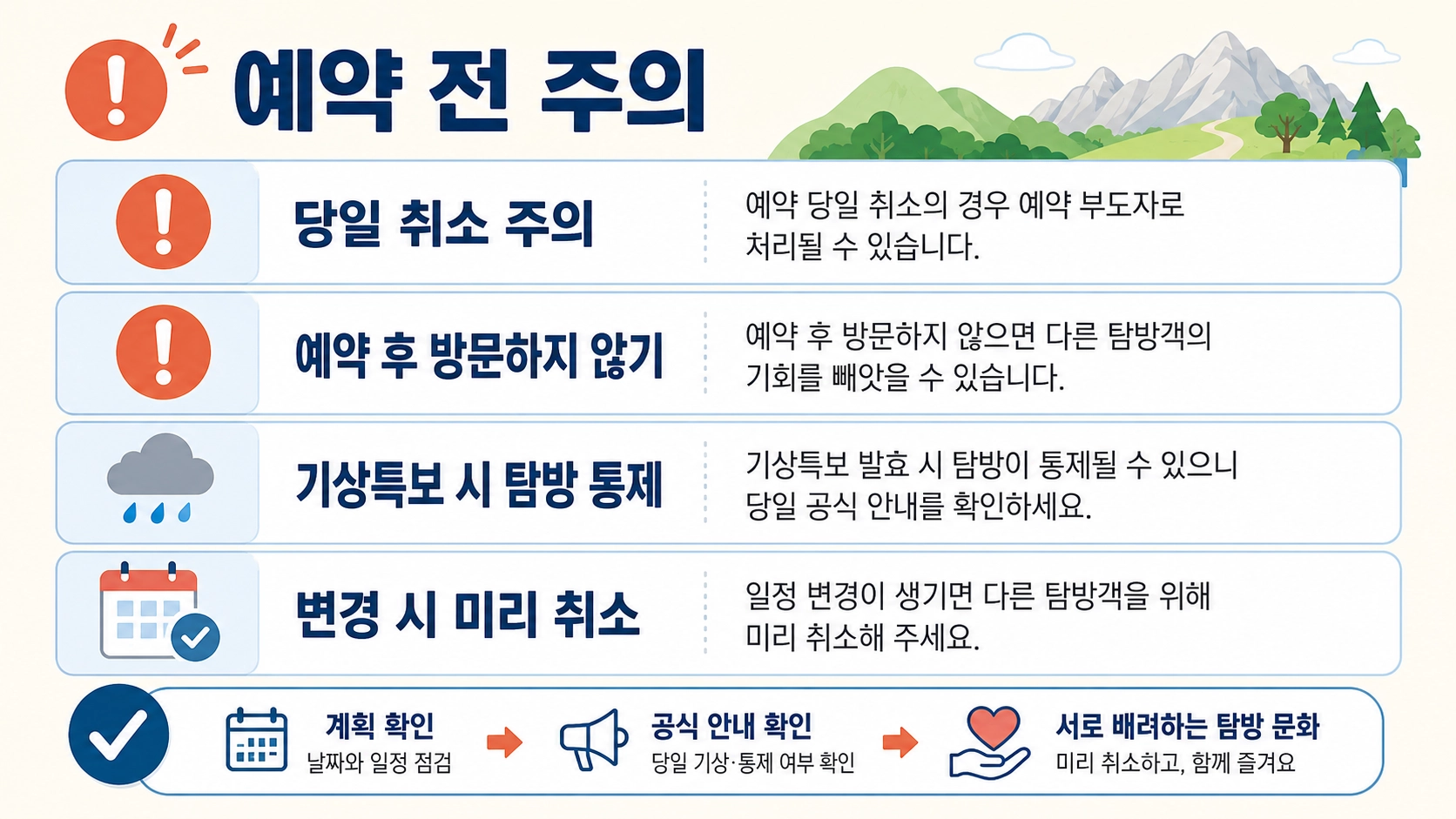 북한산 우이령길 예약 당일 취소와 노쇼, 기상특보 통제를 확인하는 주의사항