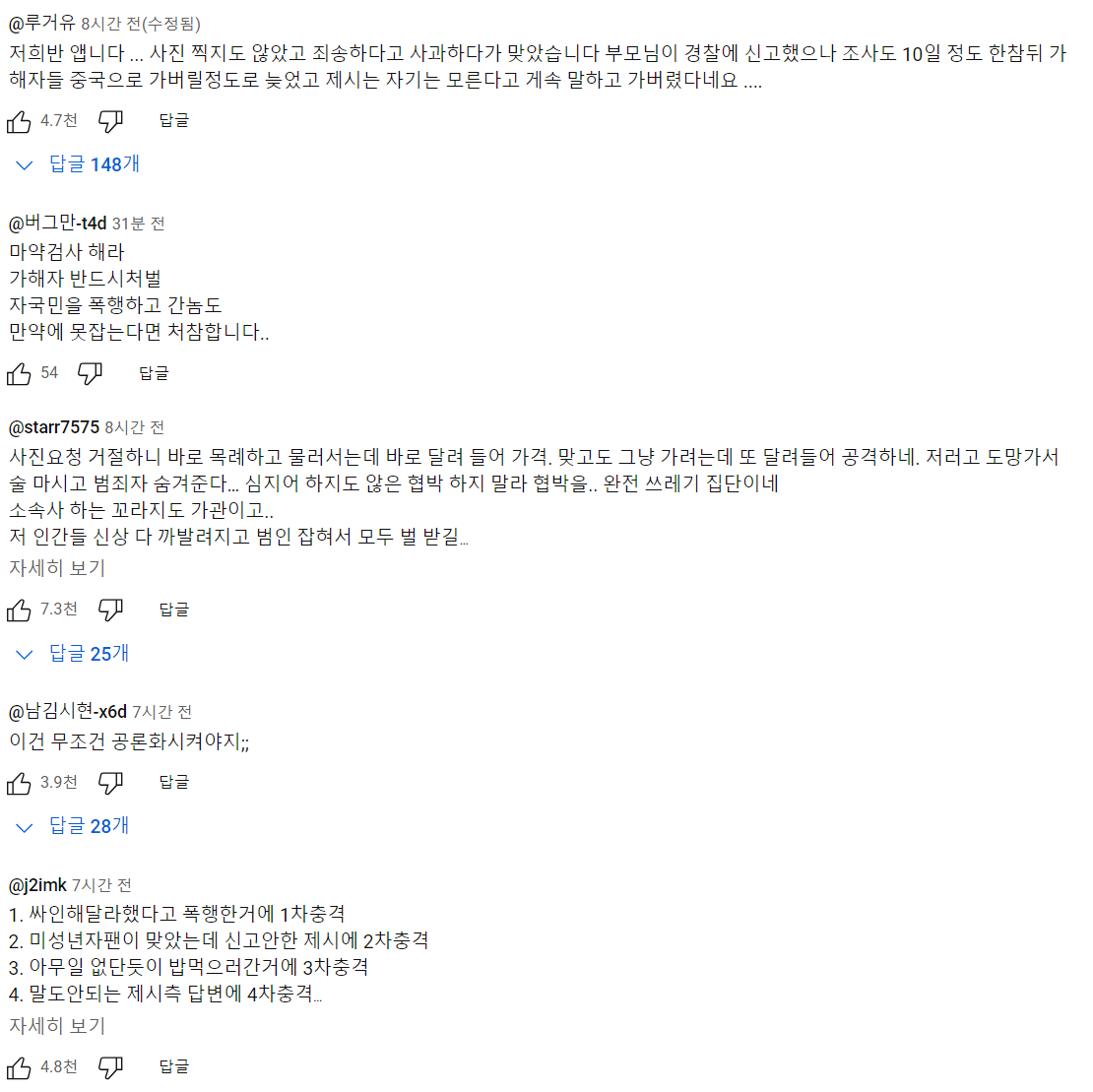 가수 제시 일행 사진 요청한 10대 폭행