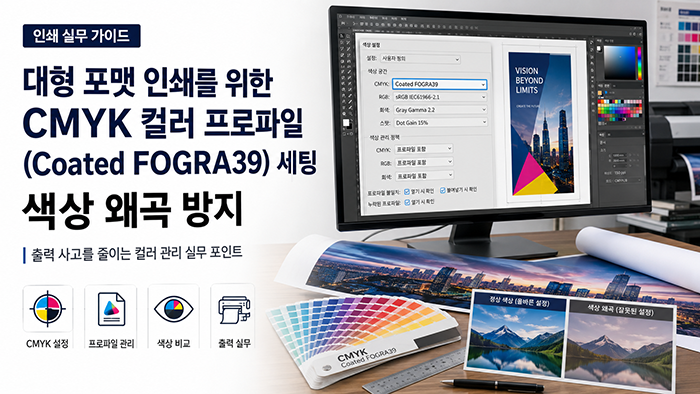 대형 포맷 인쇄를 위한 CMYK 컬러 프로파일(Coated FOGRA39) 세팅과 색상 왜곡 방지