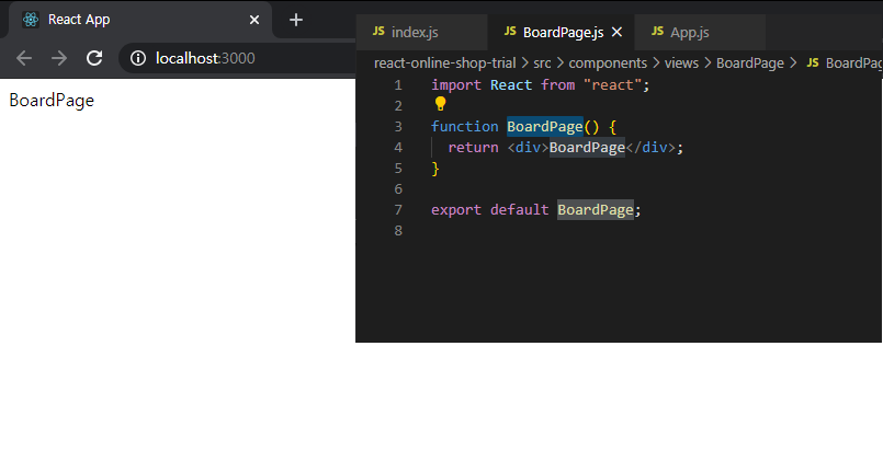 (왼쪽은 web화면 오른쪽은 VSCode 화면)