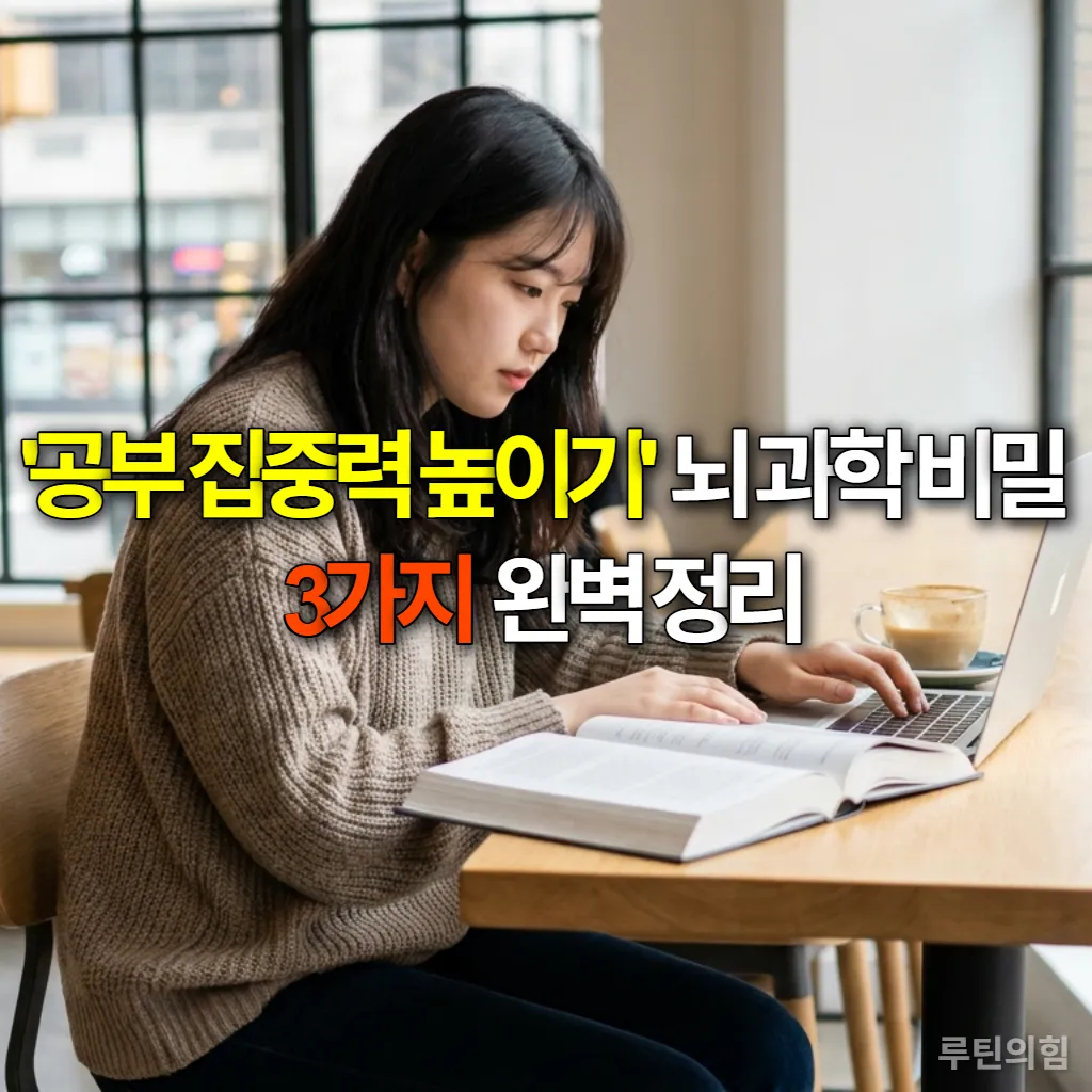 카페에서 노트북과 교재를 보며 공부에 집중하는 한국인 여대생의 모습