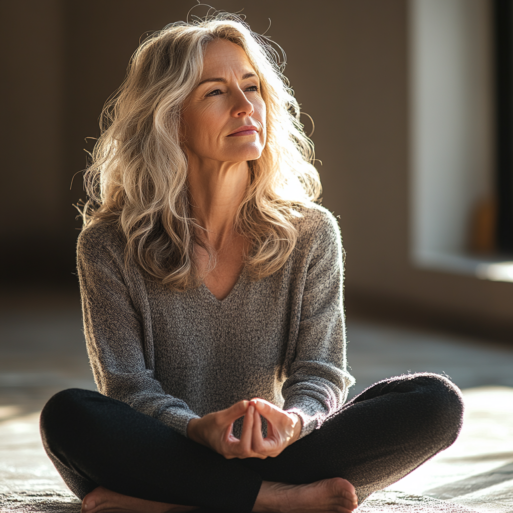 노년의 여자가 고민이 많은 모습