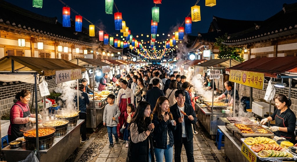 한옥마을 야시장에서 만나는 전주 길거리 음식의 진수