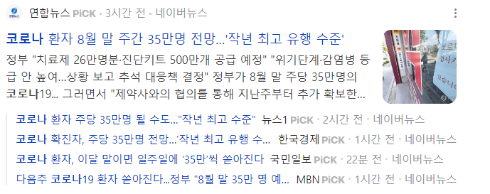 코로나 환자 8월 말 주간 35만명 전망