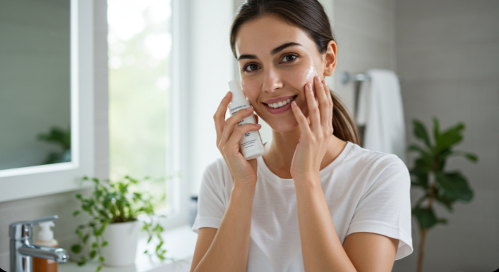 유산균 토너를 바르는 여성