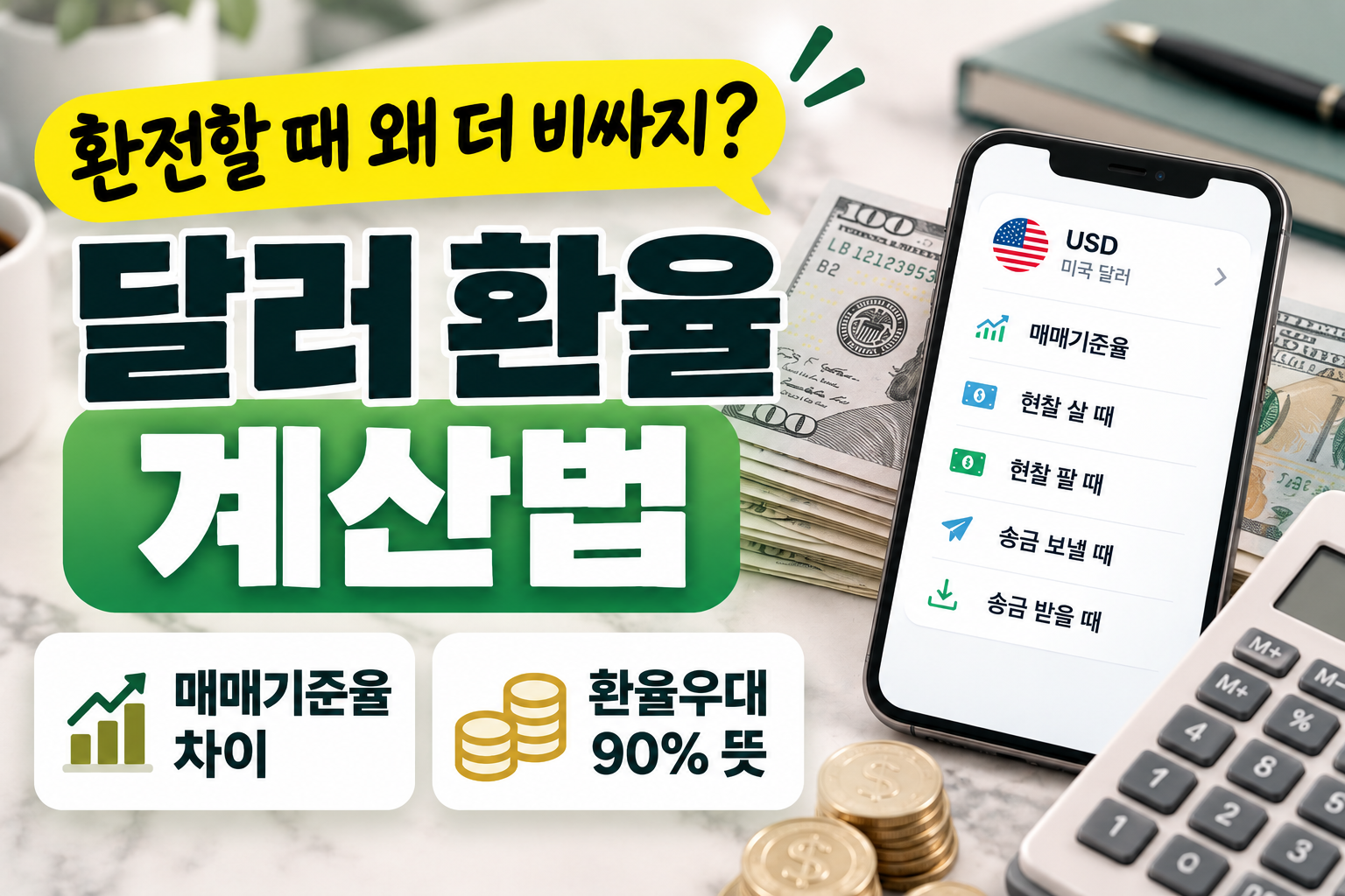 달러 환율 계산법 매매기준율 현찰 환율 환율우대 90% 안내