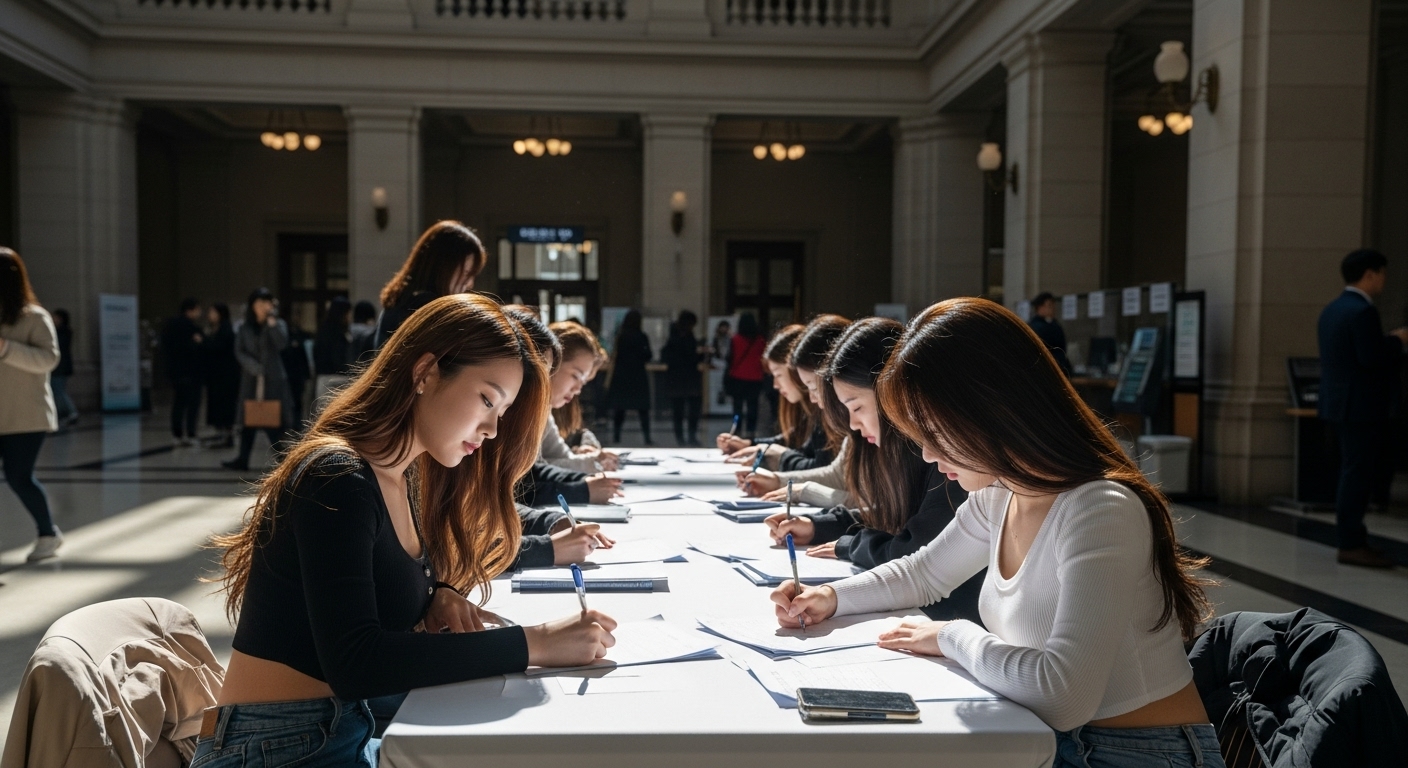신청서를 작성하는 여자들