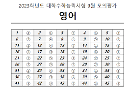 9월 모의고사 등급컷