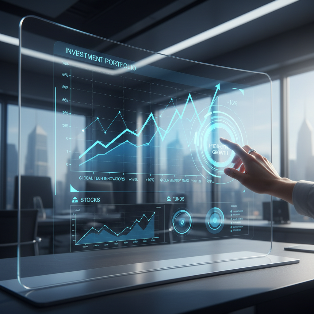 2026년 확대된 ISA 한도를 활용하여 세금 폭탄을 피하고 성공적으로 투자 포트폴리오를 관리하는 모습을 상징하는 현대적인 금융 인터페이스 이미지
