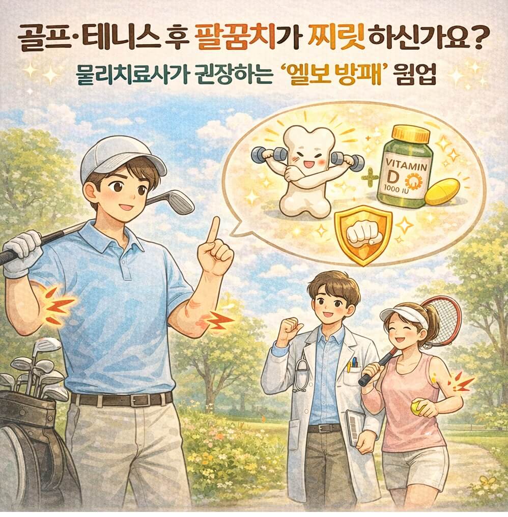 골프, 테니스 후 팔꿈치가 찌릿한 통증. 엘보방패 웜업