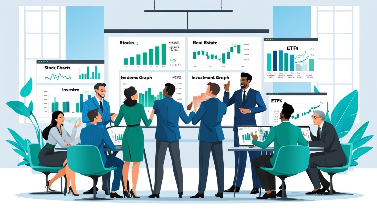 주식, 부동산, ETF 등을 분석하며 투자 전략을 세우는 모습