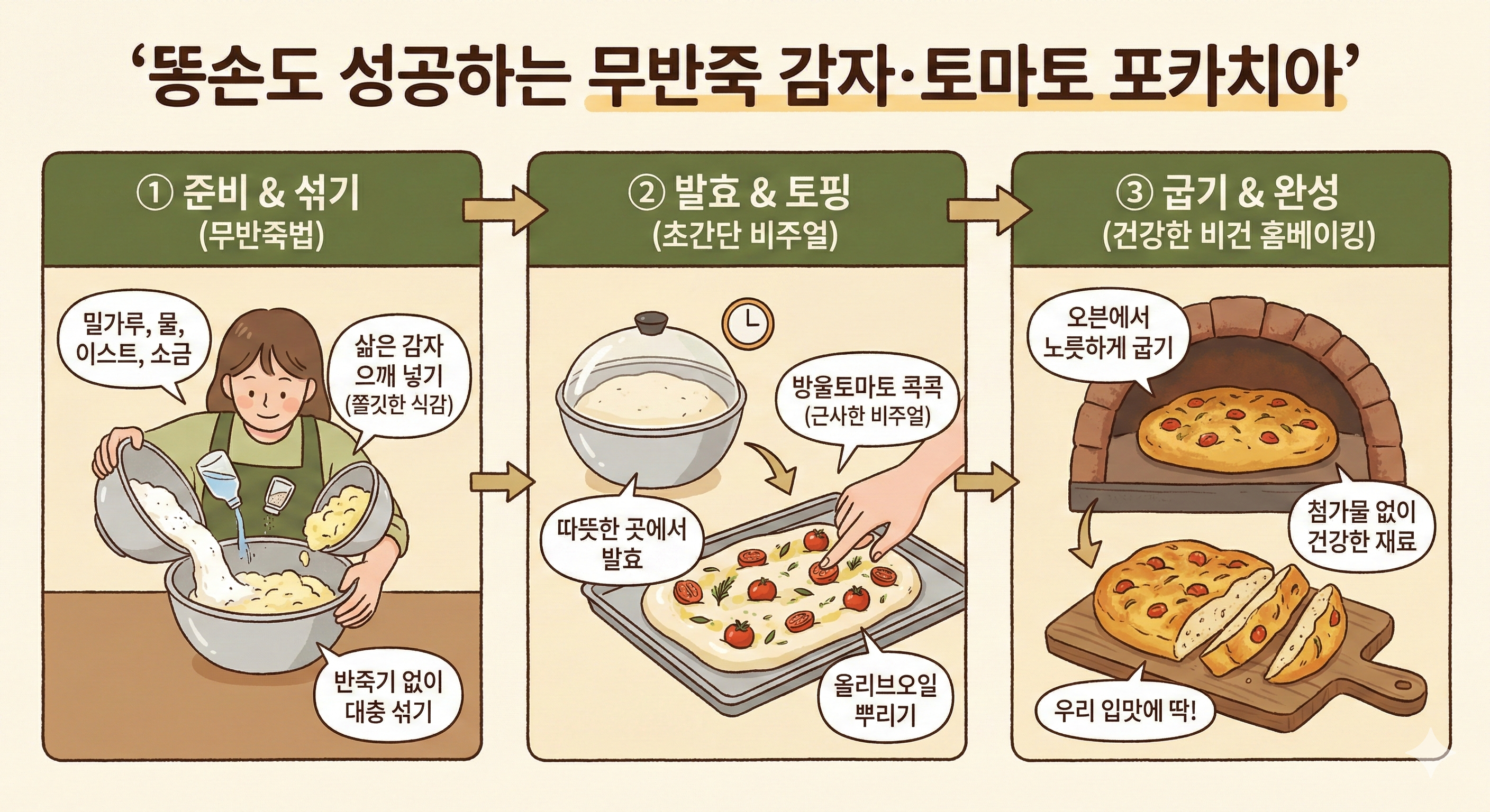 똥손도 성공하는 무반죽 감자·토마토 포카치아