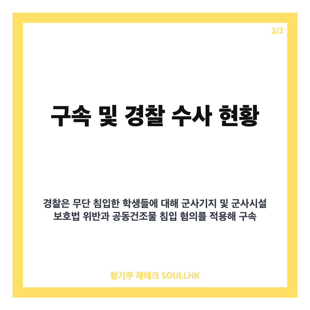 K-55 무단침입 사건, 대진연 소속 대학생 3명 구속 및 경찰 수사 현황 분석 카드뉴스 3