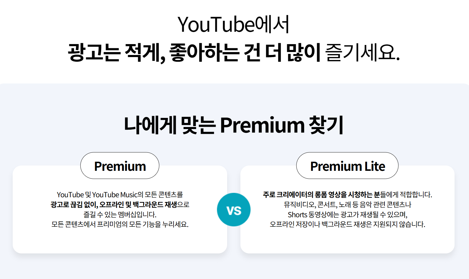 유튜브 프리미엄과 프리미엄 라이트 비교
