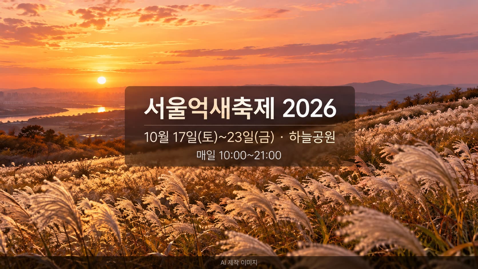 석양빛이 드는 억새밭 전경