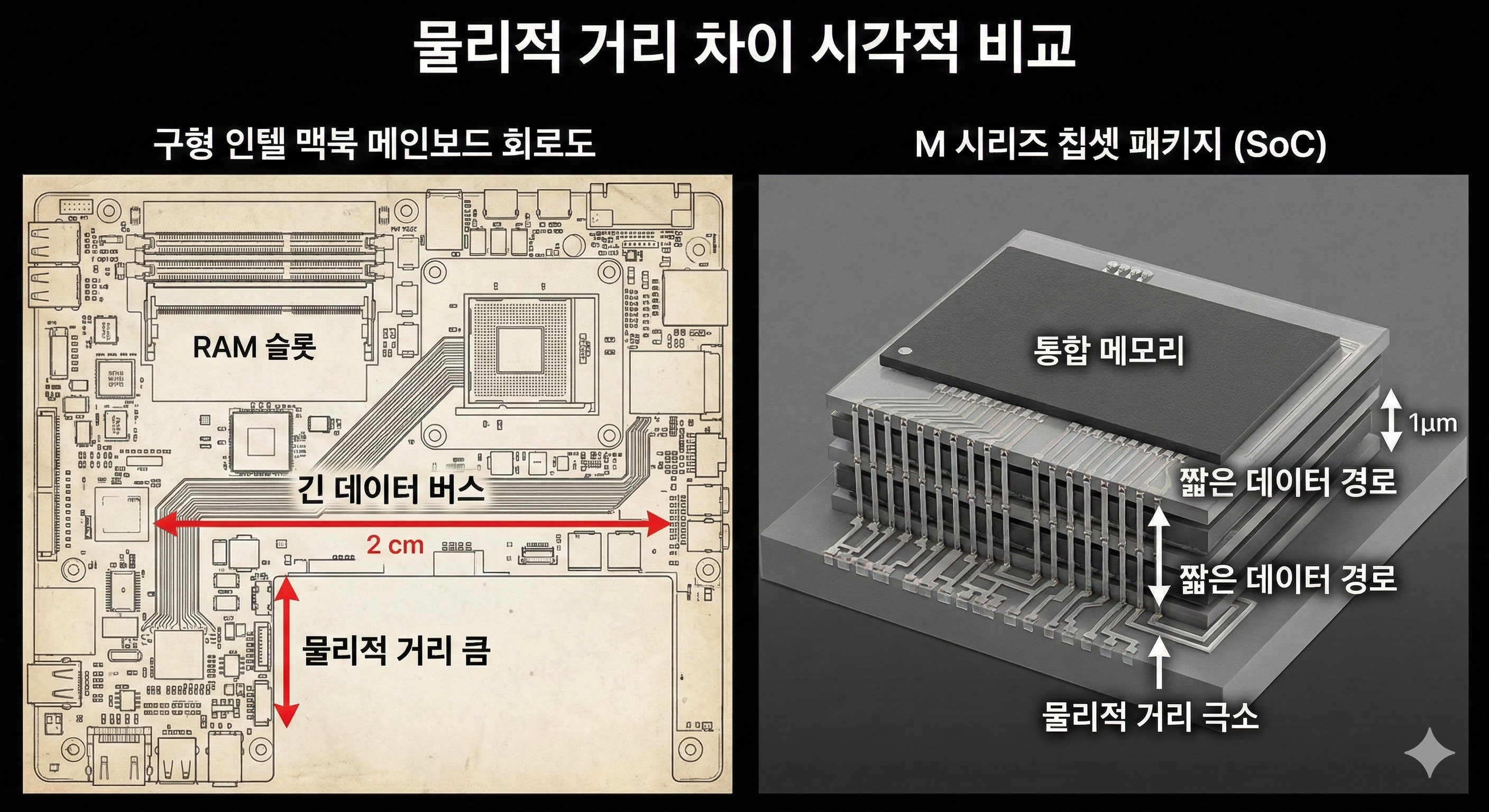 MAC 메모리 물리적 거리 차이 시각적 비교표