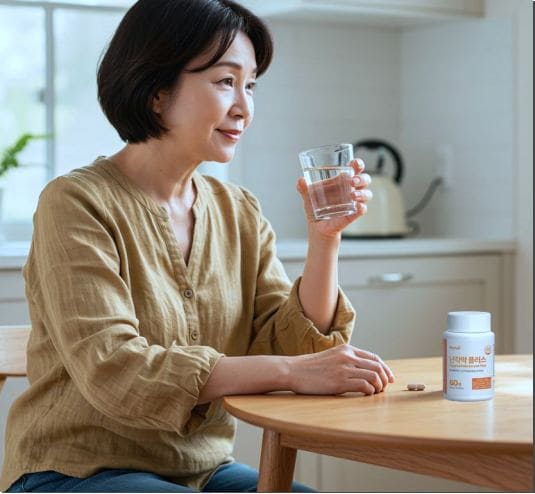 난각막 가수분해물 복용법과 주의점, 난각막 복용하는 여성 사진