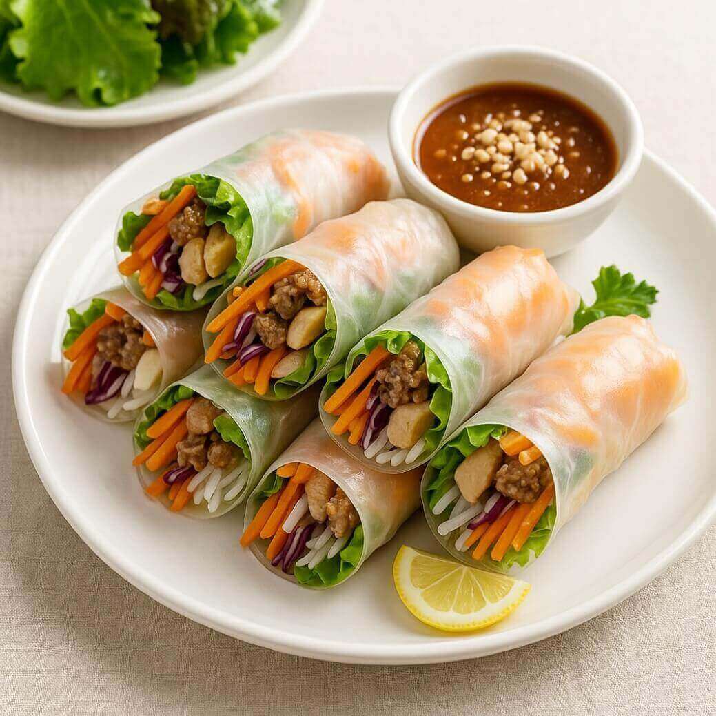 라이스페이퍼 위에 다양한 재료를 넣어 맛있게 싼 월남쌈