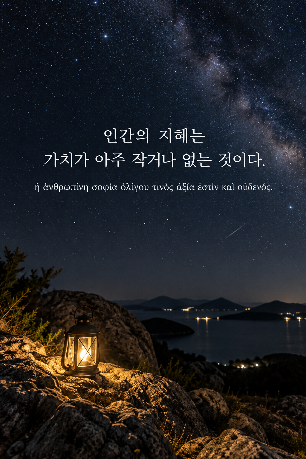 소크라테스 명언 3 &mdash; 인간의 지혜는 가치가 아주 작거나 없는 것이다. &mdash; 광대한 밤하늘 아래 작은 등불