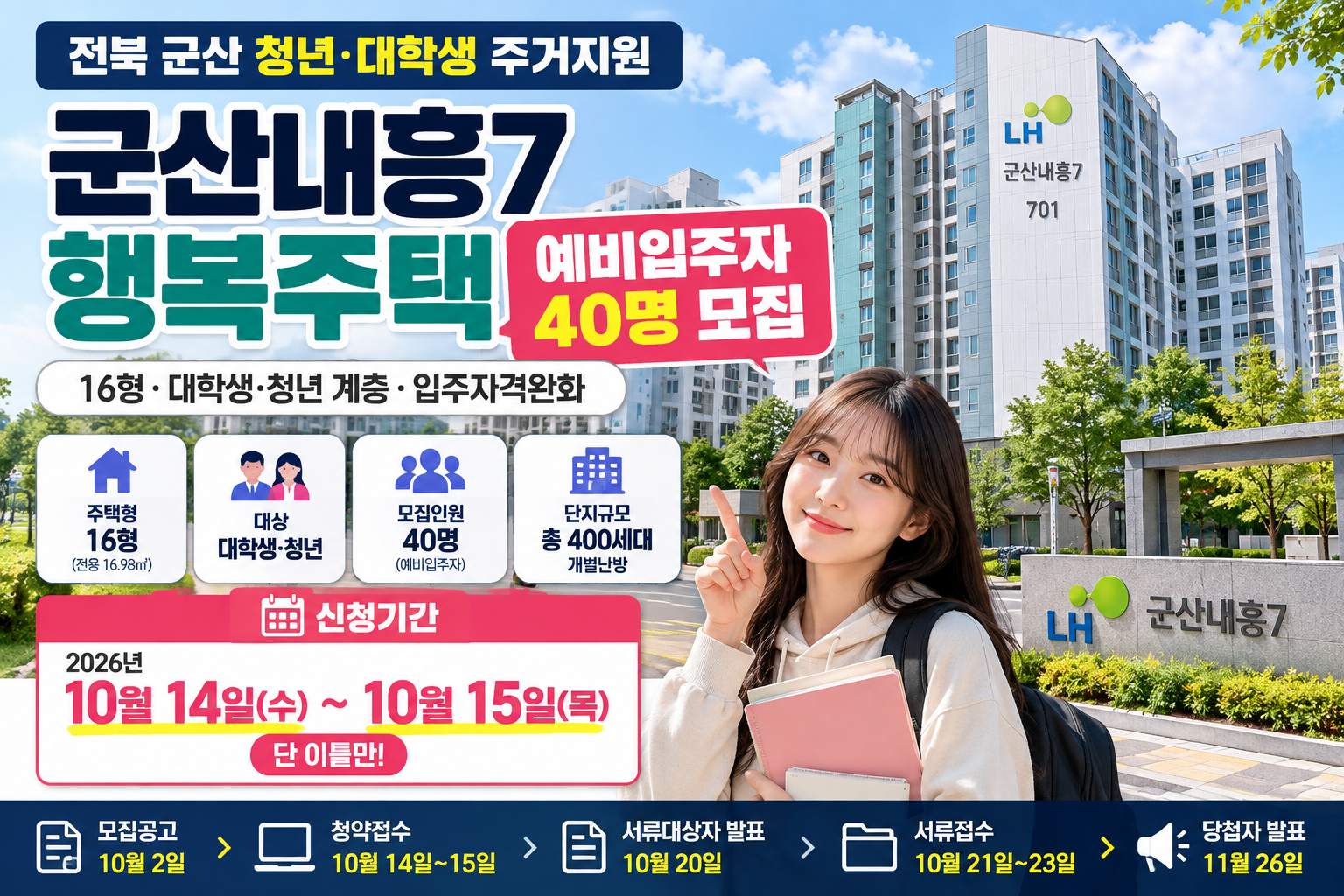 군산내흥7 행복주택 대학생·청년 예비입주자 40명 모집 안내 이미지