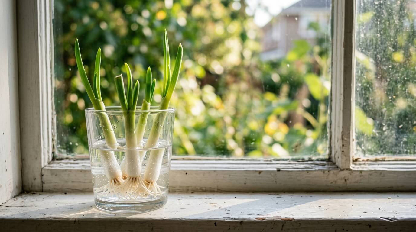 대파 뿌리 물 재배 수경 재생 창가 새싹