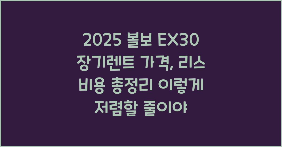 2025 볼보 EX30 장기렌트 가격, 리스 비용 총정리