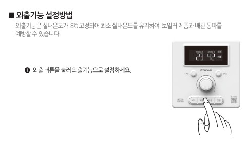 귀뚜라미보일러 사용설명서 - 거꾸로 ECO 콘덴싱 S11 가스보일러(NCTR-60S) 외출기능 사용방법, 설정방법