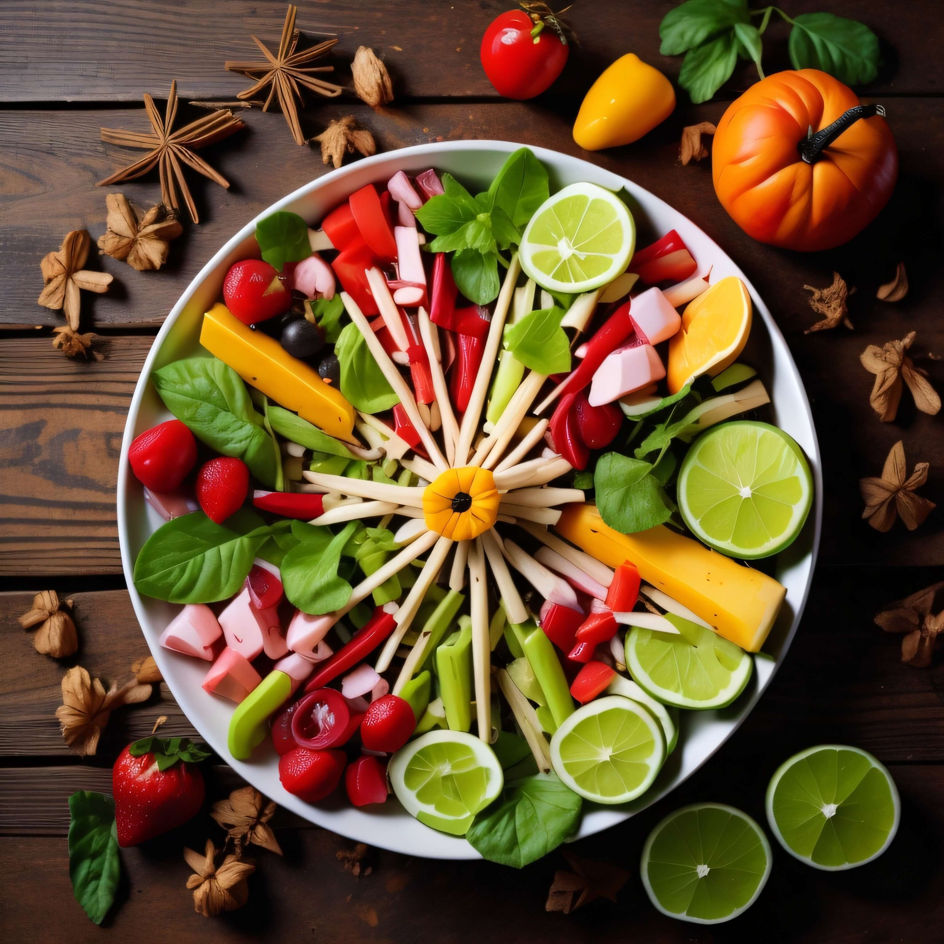 건강한 식단의 예를 보여주기 위한 다양한 채소와 재료를 보아 놓은 그림입니다.