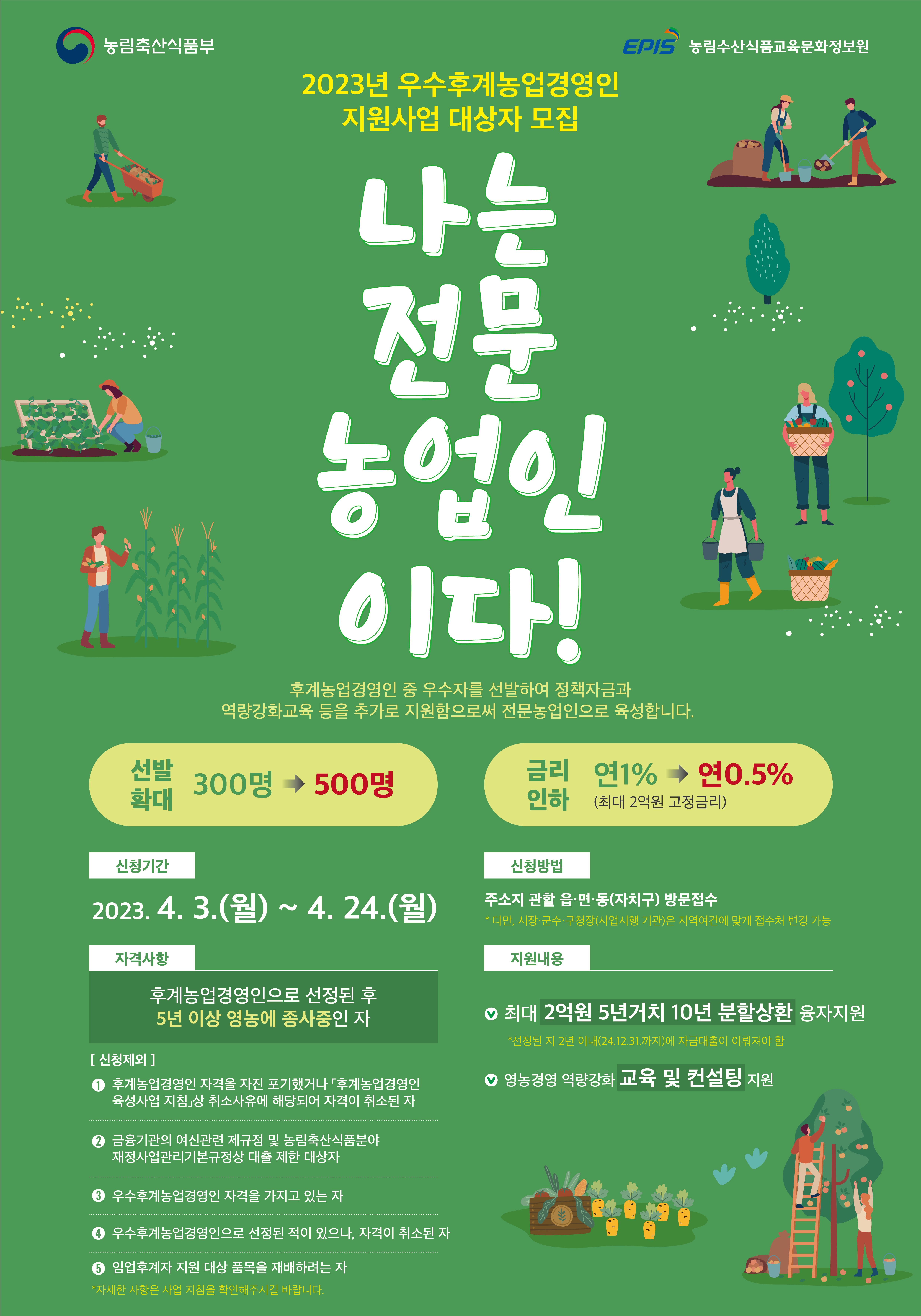 2023우수후계농엽경영인 지원사업 포스터