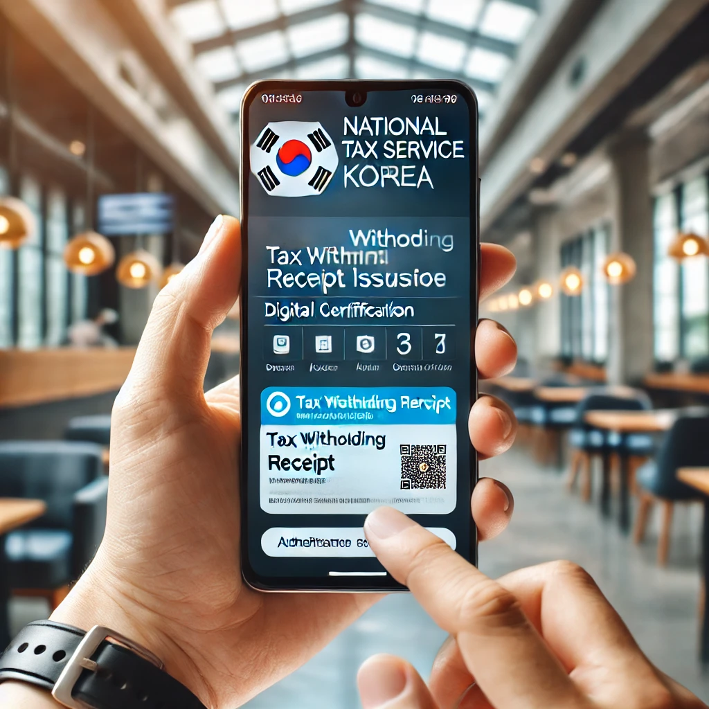 스마트폰을 이용해 국세청 앱에서 원천징수영수증을 인증 후 발급받는 화면