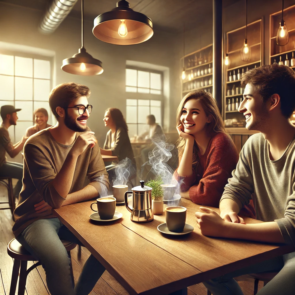 아보하_아주보통의하루:친구들과 카페에서 대화하는 일상모습