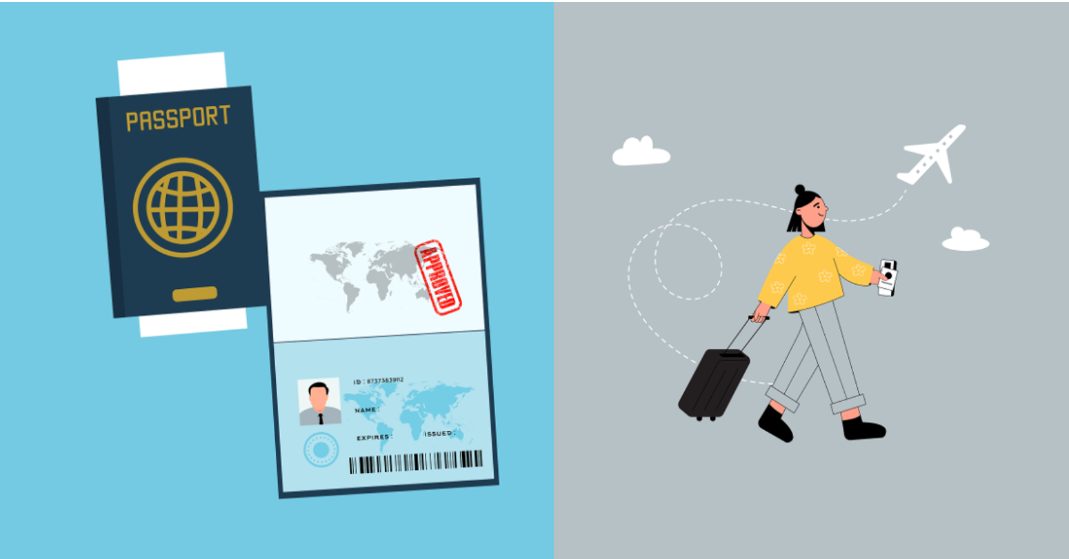 여권 사진 과 여행 떠나는 사진