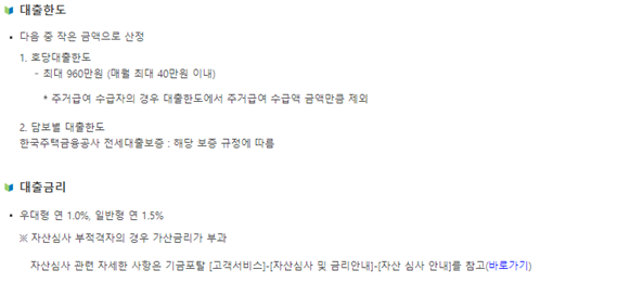 주거안정월세대출 대출한도 및 대출금리