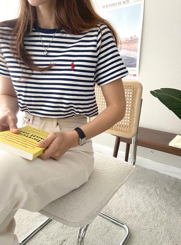 폴로 랄프로렌 여성 스트라이프 라운드넥 코튼 반팔 티셔츠 2색