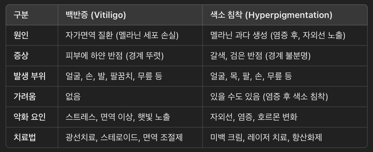 백반증과 색소 침착의 차이점