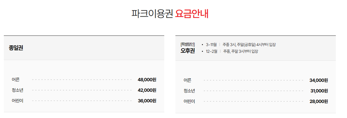 스노우파크 요금