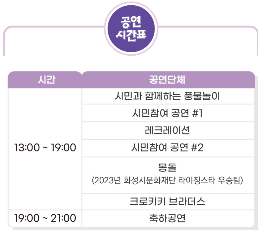 제 15회 화성시 가족사랑축제 기본일정