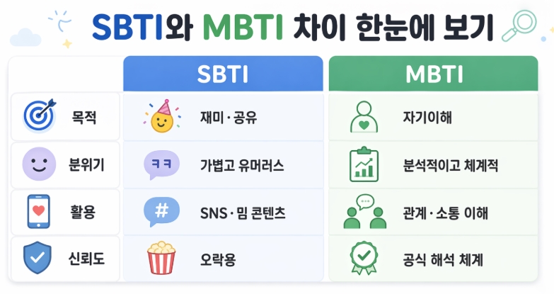 SBTI MBTI 비교 총정리