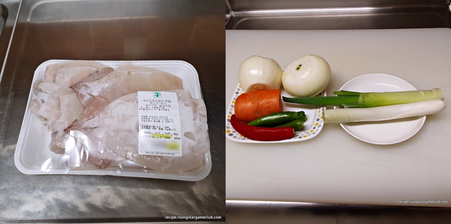 맛있는 오징어볶음 재료 (오징어&#44; 양파&#44; 당근&#44; 파&#44; 풋고추&#44; 홍고추)