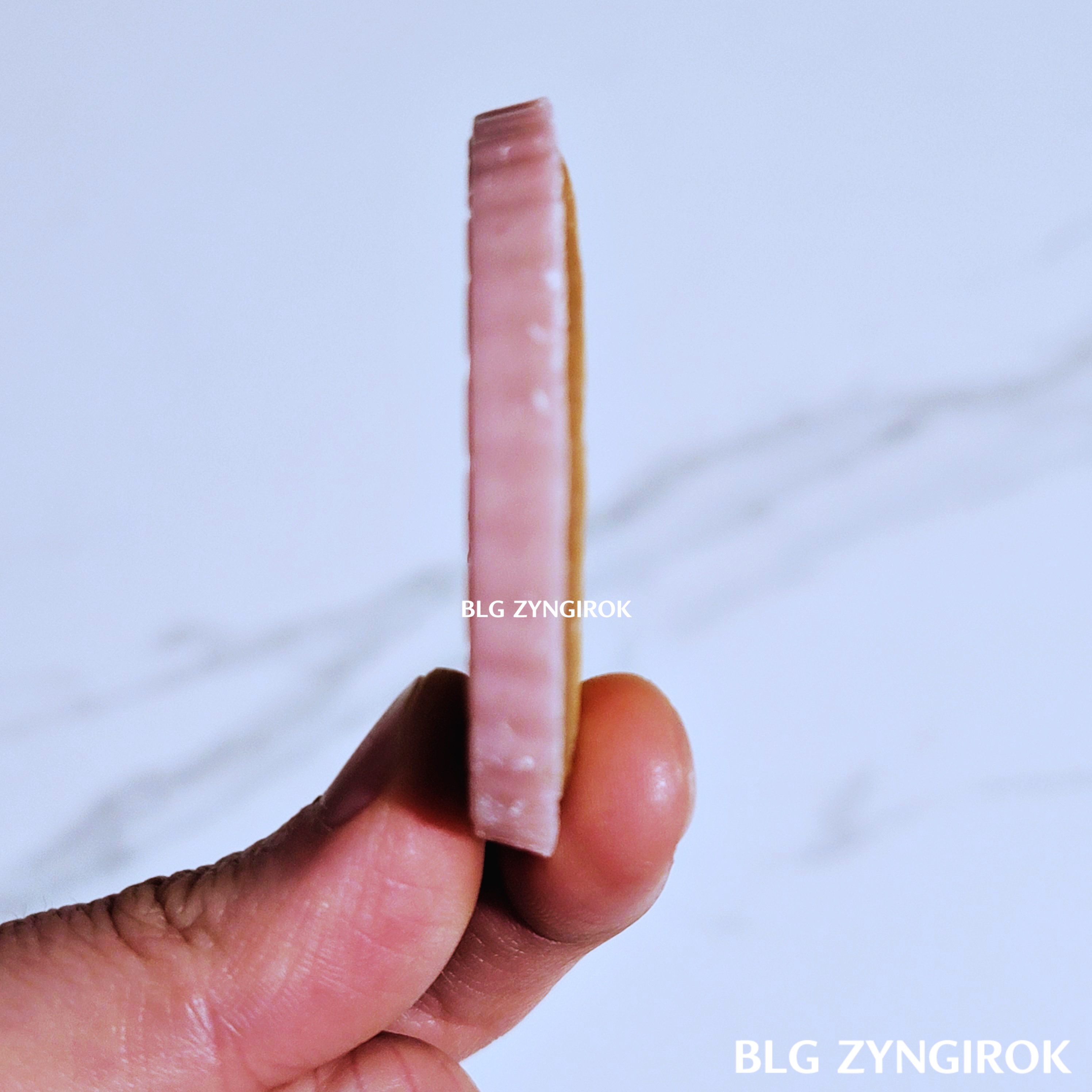 빈츠 프로마쥬의 옆면이 보이도록 들고있는 모습이다.