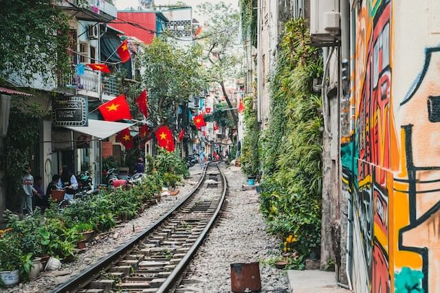 Vietnam village with a train rail.
