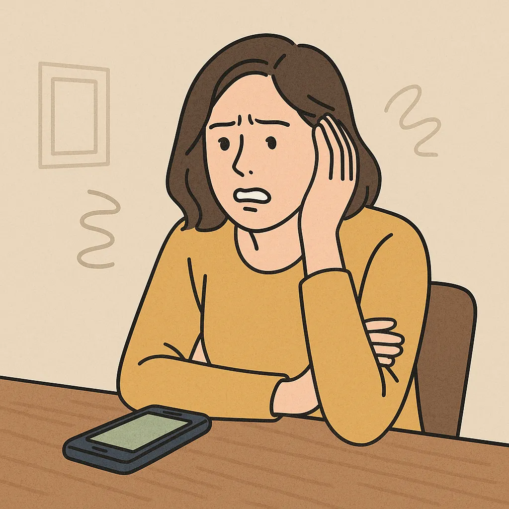 전화벨-소리가-들리는-환청에-놀라는-여성의-일러스트