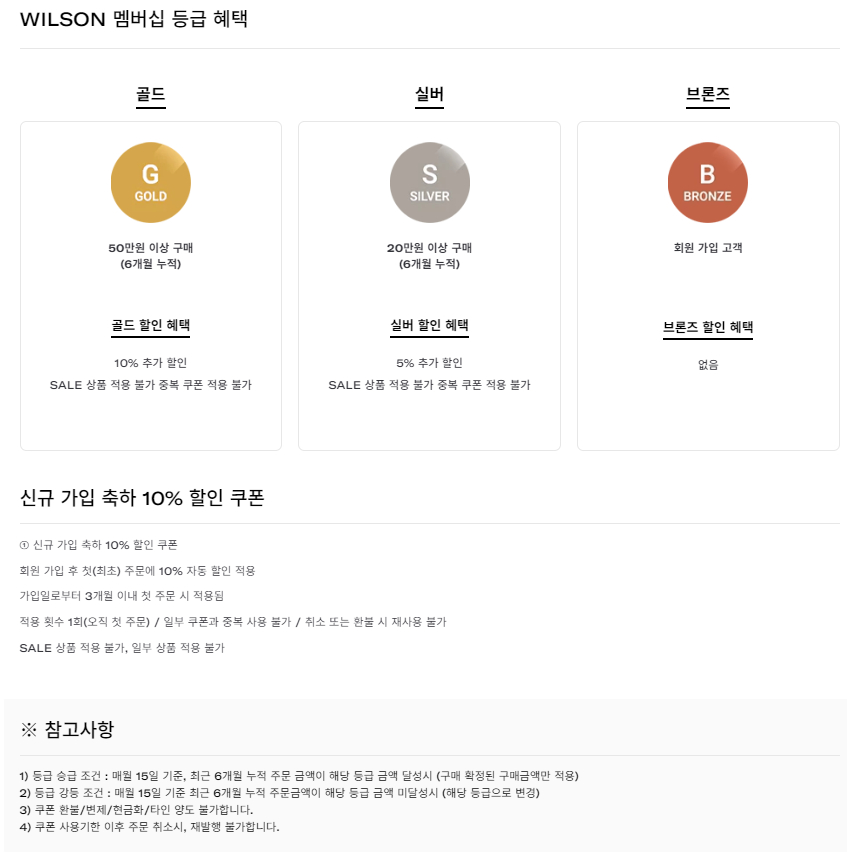 윌슨(WILSON) 멤버십 등급 혜택