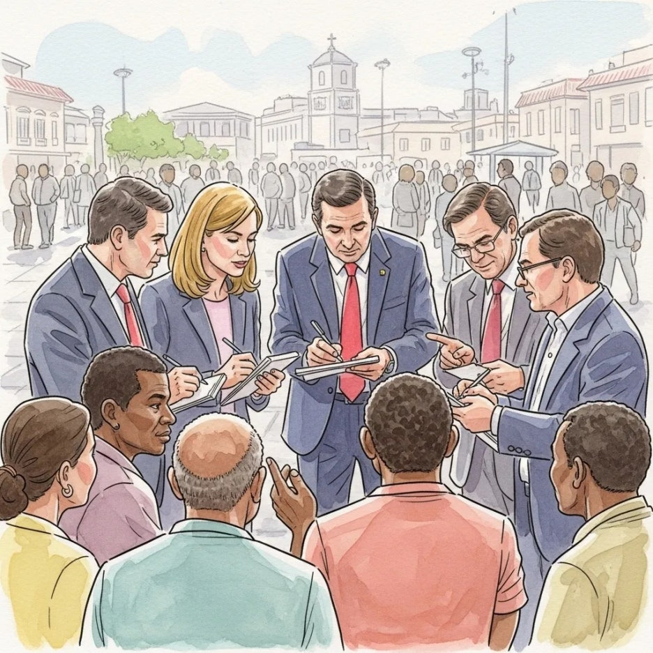 지역 주민과 소통하며 경청하는 의원들의 모습.