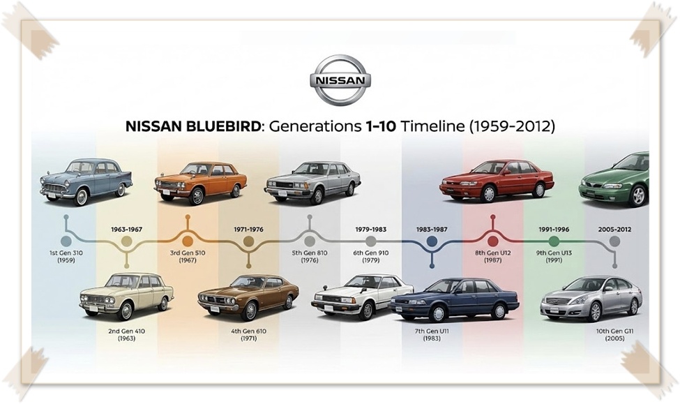 닛산 블루버드 1세대부터 10세대까지 역대 모델 타임라인