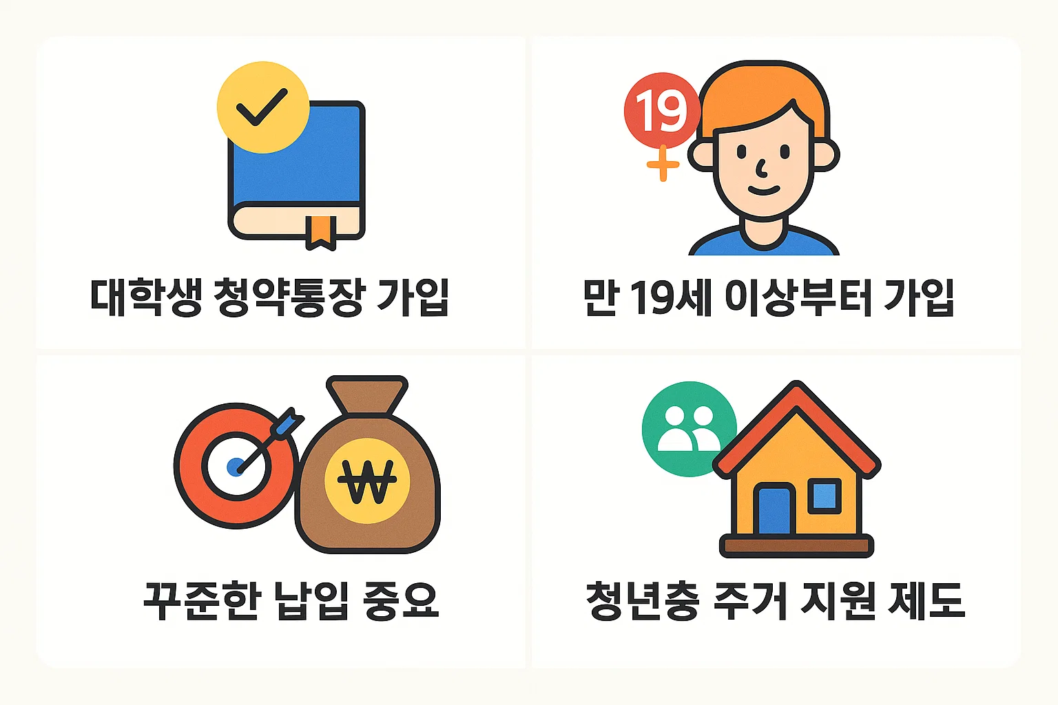 만 19세 이상부터 가능한 청년주택드림 청약통장 가입조건, 꾸준한 납입 중요성, 청년층 주거지원 혜택을 시각화한 인포그래픽