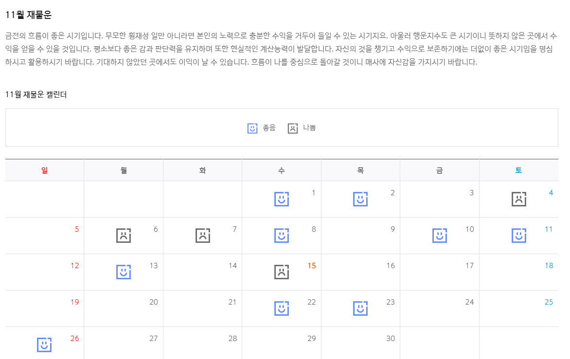 11월 재물운